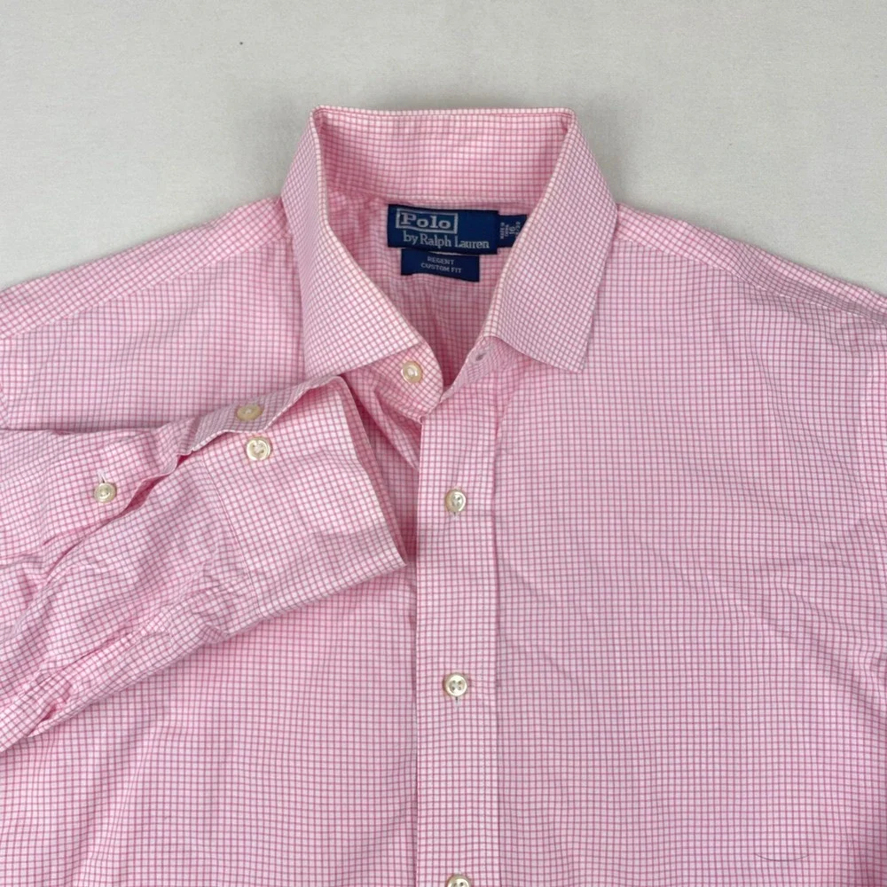 Polo Ralph Lauren Regent Custom Fit Pink Micro Check Shirt Mens 16 32/33